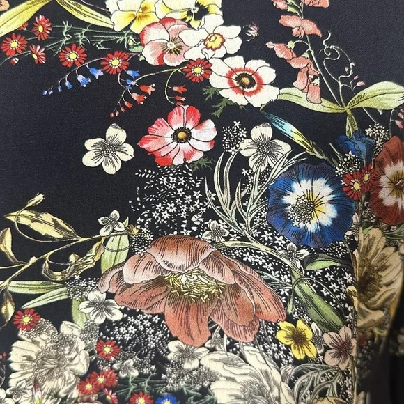 Zara Long Sleeve Flared Sleeve Floral Top – Black with Multi-Color Floral Design - Picture 2 of 8